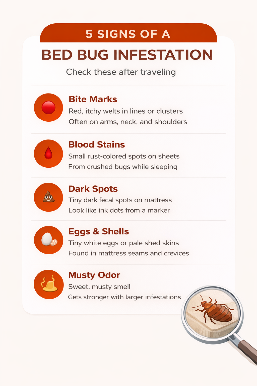 Signs of bed bug infestation checklist
