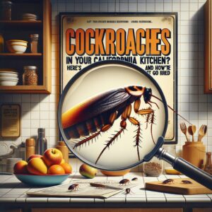 Magnifying glass over cockroach in kitchen