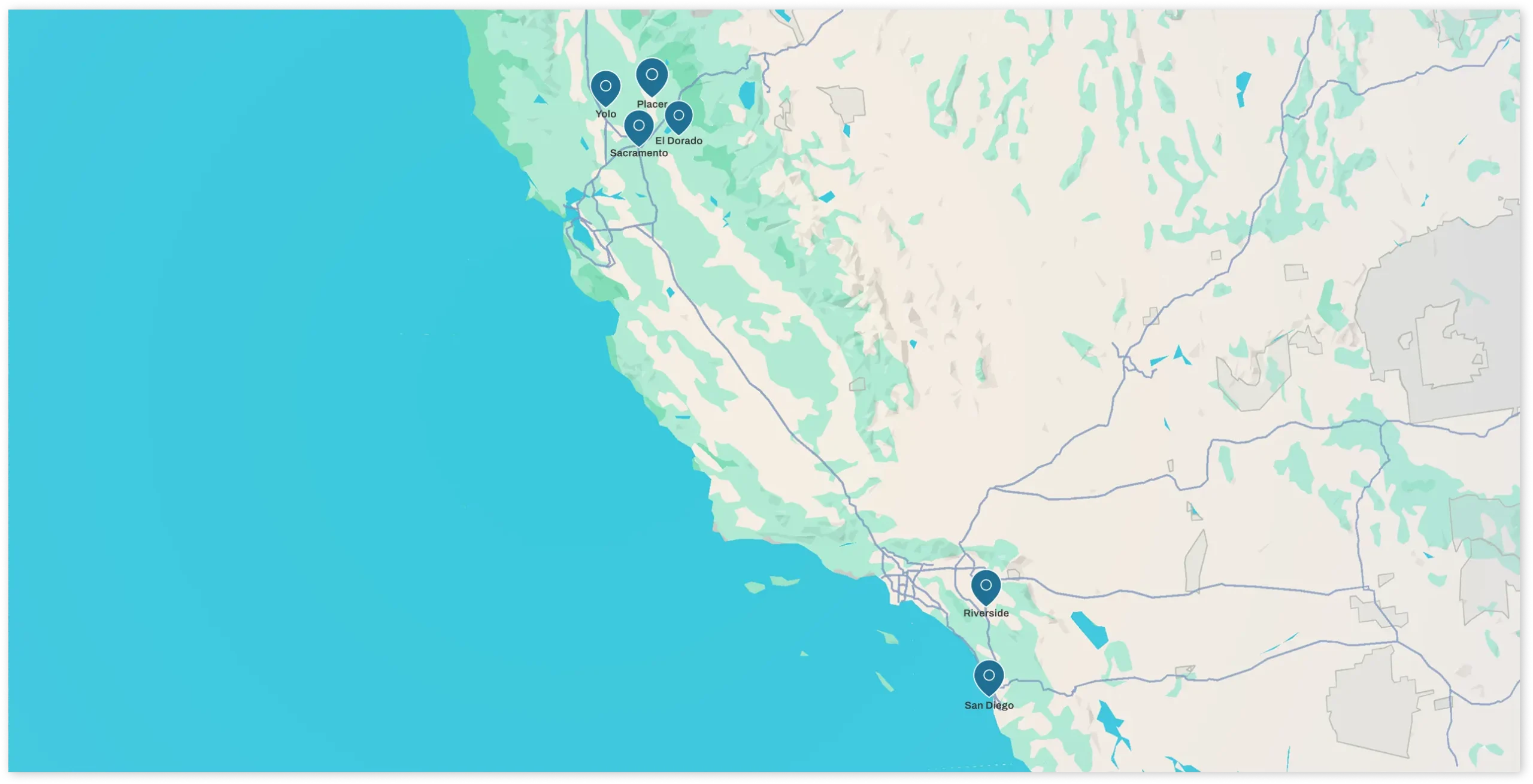 simple pest service areas map including san diego and sacramento