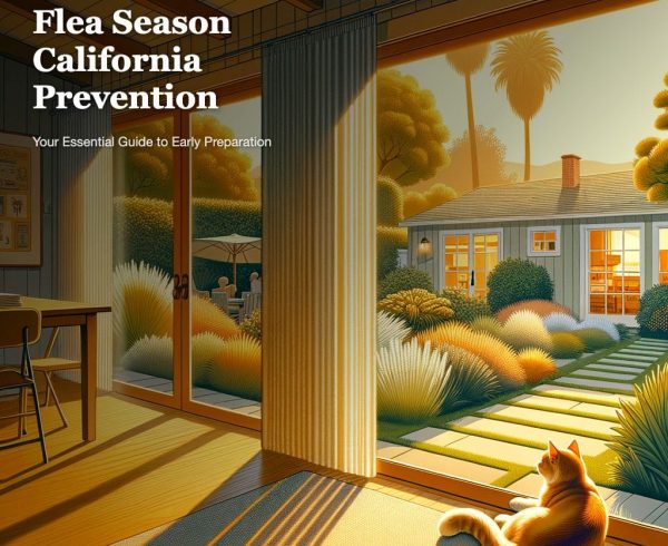 Cat with fleas in sunny home garden setting